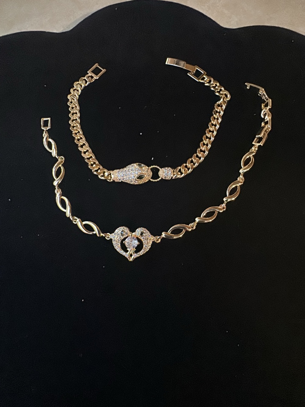 2 piece Gold-filled Crystal Heart & Snake Chain Bracelet Set - Picture 8 of 8